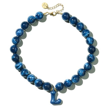 DoDoBeads Chunky Colorful Beaded Initial Necklace, Bubble Letter Choker | Gift box and dust pouch included; waterproof and sweat-resistant with real gold plated stainless steel hardware - color: Universe-L