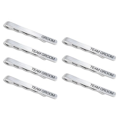 LADY & HOME Tie Clips for Men, Stainless Steel Tie Bars Gifts for Groom, Groomsmen, Father of Groom, Father of Bride, Brother of Bride - style: B:1 GROOM + 6 TEAM GROOM