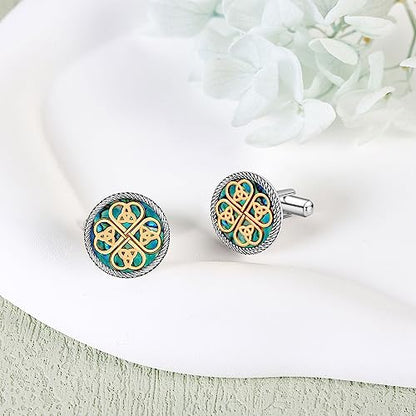 Cufflinks for Men Sterling Silver Abalone Shell Tuxedo Shirt Cuff Links Jewelry for Men Father Business Groomsmen - style: clover