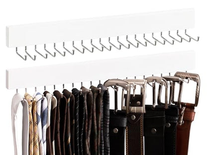 StorageWorks Tie Rack with 20 Hooks, 2 Set Wall Mounted Wood Hanger, White | Sturdy White Tie Rack Hanger with 180° Swivel Hooks, Wall-Mounted Space Saver for Ties, Belts, Scarves in Closet - color: White (With 20 Hooks)