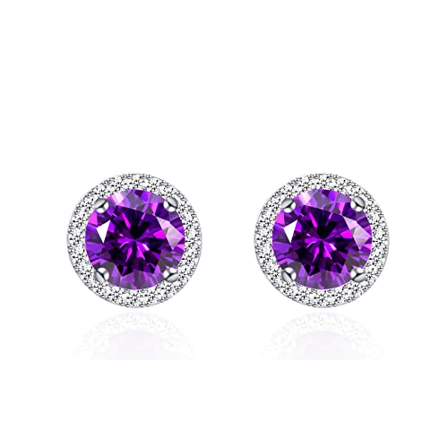 YOQUCOL Bright 8MM,10MM Cubic Zirconia Crystal Stud Earrings Round Pierced Earrings For Women - color: 10MM-Purple
