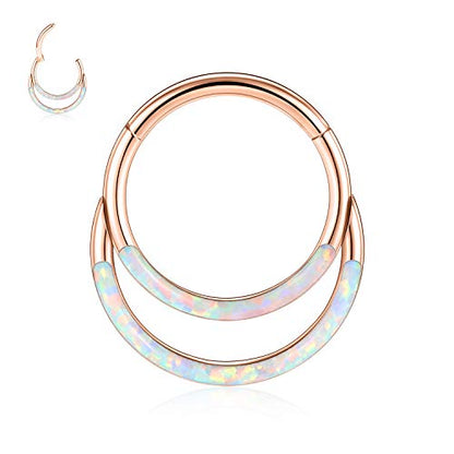 GAGABODY Septum Jewelry 16 Gauge Earrings Double Hoop Daith Earring Surgical Steel Hinged Nose Rings Nose Hoop Helix Tragus Rook Piercing - color: Style6:1pc Rose Gold+White Opal Double Hoop