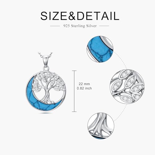 925 Sterling Silver Turquoise Moon Pendant Necklace for Women, Snake/Flower/Bow/Tree of Life/Star Moon Necklace, Dainty Jewelry for Daily Wear & Gifts - style: Style 1