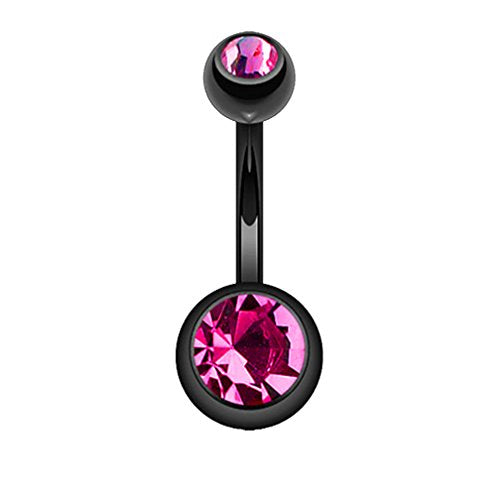 FIFTH CUE 14GA Surgical Steel & Synthetic Opal Resin Belly Button Ring, 3/8" Length, 5mm x 8mm Ball - Classic Look, Highly Rate Belly Rings for Women, Super High Quality - style: 4- Titanium Black/Pink