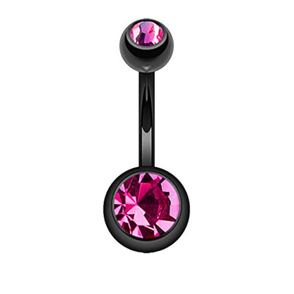 14GA Surgical Steel & Synthetic Opal Resin Belly Button Rings for Women | 3/8" Length, 5mm x 8mm Ball, Classic Look, Super High Quality - style: 4- Titanium Black/Pink