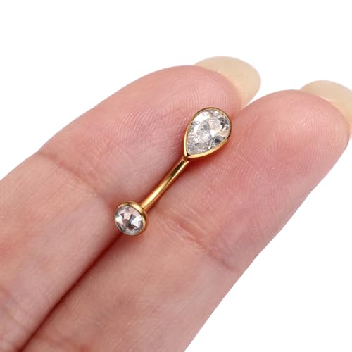 GAGABODY G23 Titanium Eyebrow Rings 16G Curved Barbell Lip Ring Rook Earrings for Women Belly Ring Vertical Labret Jewelry Tragus Helix Daith Earring Belly Piercing - color: 1Pc-Waterdrop Shape Gold+Clear CZ