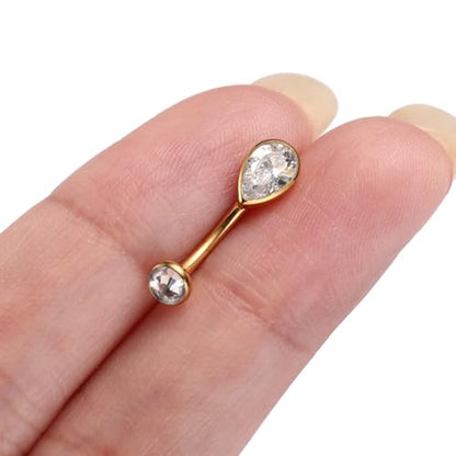 GAGABODY G23 Titanium Eyebrow Rings 16G Curved Barbell Lip Ring Rook Earrings for Women Belly Ring Vertical Labret Jewelry Tragus Helix Daith Earring Belly Piercing - color: 1Pc-Waterdrop Shape Gold+Clear CZ