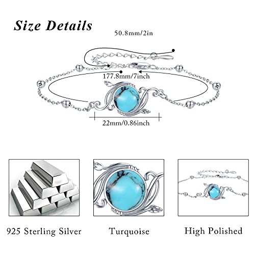 925 Sterling Silver Bohemia Hawaiian Beach Mermaid Floral Bracelet Birthday Graduation Gifts for Women with Gifts Box - style: 21D-Vine Turquoise
