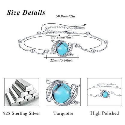 925 Sterling Silver Bohemia Hawaiian Beach Mermaid Floral Bracelet Birthday Graduation Gifts for Women with Gifts Box - style: 21D-Vine Turquoise
