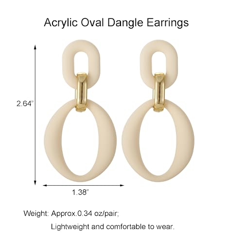 RUOFFETA Acrylic Rectangle Earrings, Fashion Acrylic Square/Oval/Hoop Statement Drop Earrings for Women - color: Cream White Oval