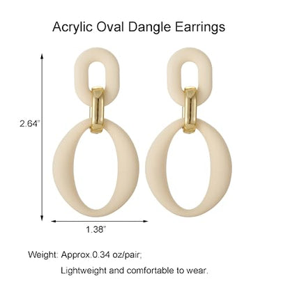 RUOFFETA Acrylic Rectangle Earrings, Fashion Acrylic Square/Oval/Hoop Statement Drop Earrings for Women - color: Cream White Oval