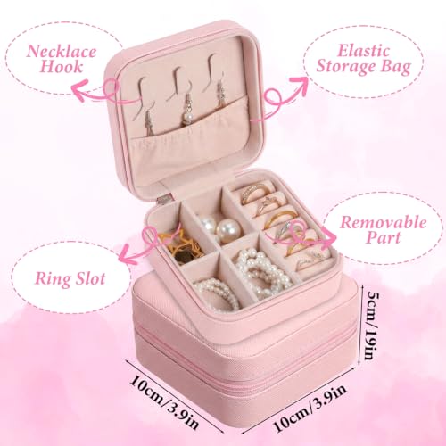 WY LIGHTING LEVEL 8 Pack Travel Jewelry Case Small Travel Jewelry Box Bridesmaid Gifts Jewelrys Box, PU Leather Small Jewelrys Case Organizer Storage for Rings Earrings Necklaces (Light Pink) - color: Light Pink