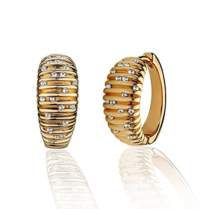 VACRONA Cubic Zirconia Huggie Earrings 14k Gold Plated Tiny Earrings Small Huggie Hoop Earrings Simple Lightweight Hoops Gift for Women - color: Wide line