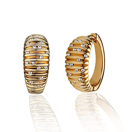 Cubic Zirconia Huggie Earrings 14k Gold Plated Tiny Earrings Small Huggie Hoop Earrings Simple Lightweight Hoops Gift for Women - color: Wide line
