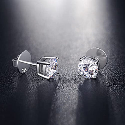 Jiamiaoi Stud Earrings Screw Back Sterling Silver Cubic Zirconia Stud Earrings Set 4 Millimeters-8 Millimeters Nickle Free Hypoallergenic Earring Studs - color: D-Flat-Round Silver, size: 6mm