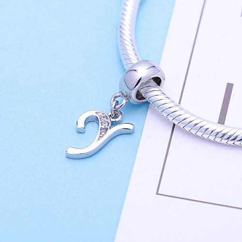 925 Sterling Silver Letter Charms Fits Pandora Bracelets, Gift for Women | A-Z Alphabet Initial Charm with CZ,Great gift for Christmas, Valentine's Day, Mother's Day. - color: Y