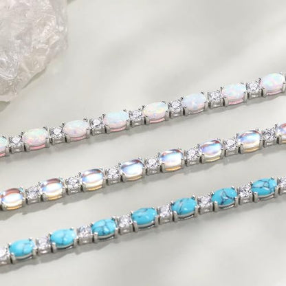 FANCIME Glamour Radiance Sterling Silver Birthstone Tennis Bracelets 7" | Charm Fine Jewelry Birthday Gifts for Women - color: Turquoise-2