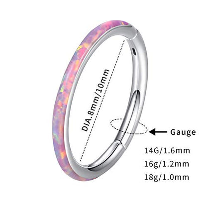 WBRWP 316L Stainless Steel Nose Hoop Rings Clicker with Zircon/Opal 14g-20g | Hypoallergenic Nose Rings Segment Clicker Lip Rings Cartilage Rook Conch Earrings Diameter 5mm-10mm - color: Flat silver ring with white opal -1pc pack
