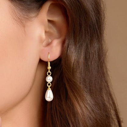 Pearl Earrings for Women 14k Gold/Silver Pearl Drop Earrings Long White Pearl Tassel Dangle Statement Earrings Bridal Wedding Dainty Prom Earrings Birthday Gifts Jewelry - color: Gold Double Pearl Drop Earrings