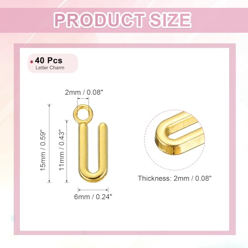 uxcell Letter Charm, Alloy Letter Initial Alphabet Charm for DIY Craft Jewelry Making Bracelets Earrings Necklace - color: Gold - U