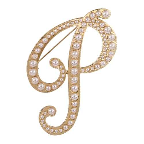 A-Z Initial 26 Letter Brooch Pins, Gold Faux Pearl Alphabet Badges Breastpin for Hat Bag Dress Coat Suit Accessory, Elegant Name Personalized Gifts for Women Men - color: P