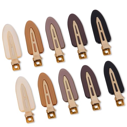 10 Pcs Creaseless No Crease No Bend Flat Hair Clips For Styling Non Slip Makeup Clips For Women Salon Hairstyle,Bright Black Brown - color: Bright Black Rrown