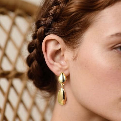 Large Geometric Drop Dangle Earrings for Women Pearl Teardrop Disc Rectangle Oval Fishtail Shell Shaped Textured Dangle Studs Earrings for Women - color: Gold-Polished