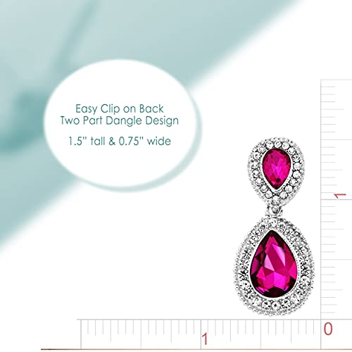 Spinningdaisy Clip On Earrings for Women | Non Pierced Earrings for Wedding - color: Tear Drop Hot Pink