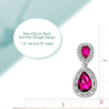 Spinningdaisy Clip On Earrings for Women | Non Pierced Earrings for Wedding - color: Tear Drop Hot Pink