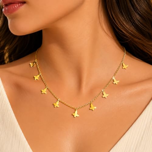 Rich London 18K Rose Gold Plated 2-in-1 Clover Heart Pendant Necklace for Women | Elegant Crystal Charm Jewellery - color: Butterfly Chain