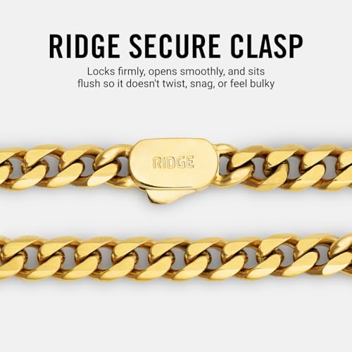 RIDGE 5mm Curb Chain for Men, Rugged and Durable Men’s Chain Necklace with Secure Clasp - color: 18K Gold (20")