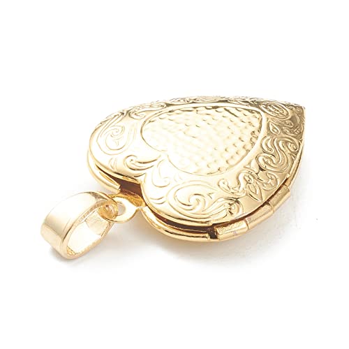 Craftdady 18K Gold Plated Brass Photo Locket Frame Pendants Charms for Necklaces Personalized Jewelry Crafts Making - size: 22.5x19.5mm Heart b