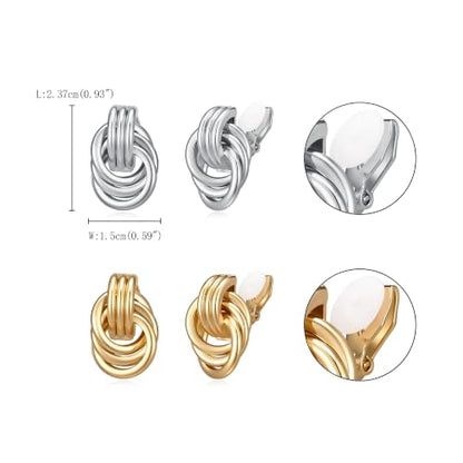 FANZE 2 Pairs Matte Gold Sliver Clip on Earrings for Women No Piercing | No Piercing Button Earring Comfortable Fashion Jewelry Gift - color: Gold/Silver2