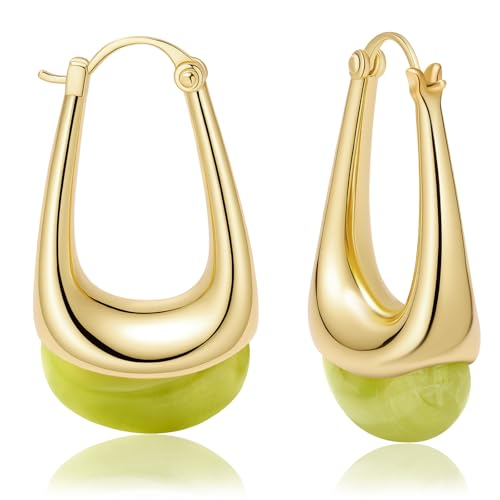 Acrylic Gold Hoop Earrings Chunky Statement Dangle Drop Huggie Earring Colorful Resin Jewelry for Women - color: Green