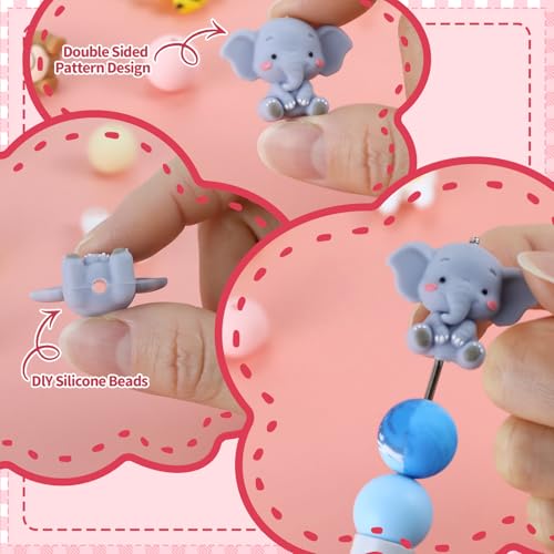 12pcs 3D Animals Silicone Focal Beads for Pens | Focal Beads for Keychain Making,Pens,Bracelet,Necklace Crafts,Bulk Silicone Beads for DIY（3D animals） - color: 3D animals