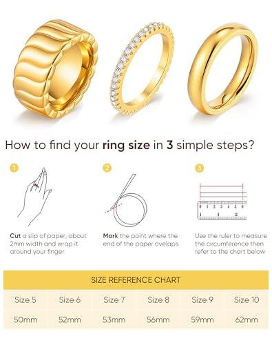 KSF 2Pcs / 3Pcs / 4Pcs Stackable Rings for Women, Gold and Silver Plated Stack Ring Set for Everyday Wear, Gift for Her - color: Yellow Gold-Wide 3pcs