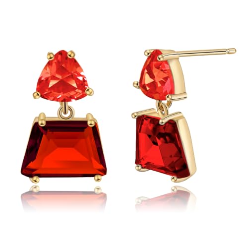 Hypoallergenic Brown Crystal Dangle Earrings for Women | Fashionable Amber Drops Ideal for Sensitive Ears - color: Red, size: Large
