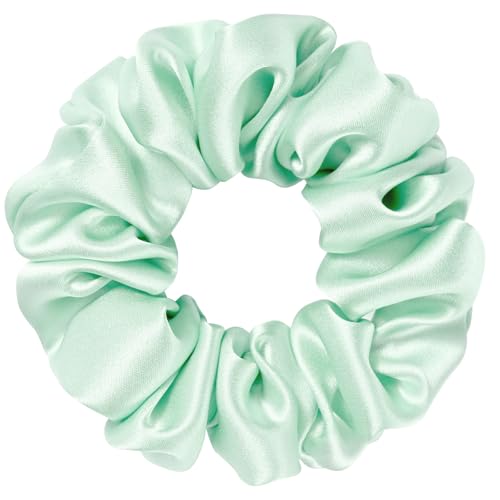 Silk Scrunchie 1.4" Medium Wide 6A 22 Momme 100% Mulberry Silk Hair Ties,Gentle on Hair No Damage No Crease for Women Girls Curly Thick Wavy Hair,Sample Fabric Provided (1, Light Green) - color: Light Green