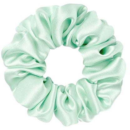 Silk Scrunchie 1.4" Medium Wide 6A 22 Momme 100% Mulberry Silk Hair Ties,Gentle on Hair No Damage No Crease for Women Girls Curly Thick Wavy Hair,Sample Fabric Provided (1, Light Green) - color: Light Green