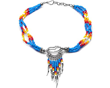 Mia Jewel Shop Native American Inspired Wire Wrapped Clear Quartz Crystal Seed Beaded Dangle Multi Strand Anklet - Womens Fashion Handmade Jewelry Boho Accessories - color: Turquoise