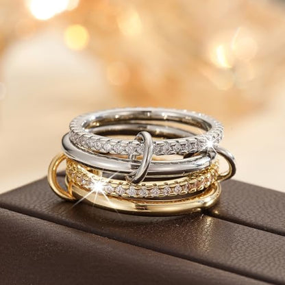 Gold Stackable Rings for Women Non Tarnish, Dainty Stackable 18k Gold Plated CZ Cubic Zirconia Rings, Gold Knuckle Women Rings Set - color: G3, size: 6