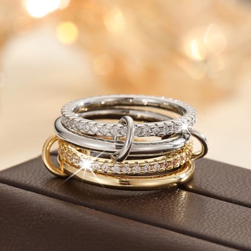 Gold Stackable Rings for Women Non Tarnish, Dainty Stackable 18k Gold Plated CZ Cubic Zirconia Rings, Gold Knuckle Women Rings Set - color: G3, size: 5