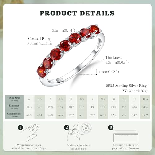 3.5mm Stackable Rings S925 Sterling Silver Created Birthstone & Cubic Zirconia Ring for Women Wedding Bands Anniversary Birthday Jewelry Size 6 to 10(with Box) - color: 01-Created Garnet-Jan