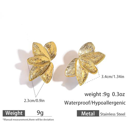 Gold Statement Earrings For Women, 14K Gold Plated Textured Geometric Drop Earrings - Hypoallergenic Stainless Steel Statement Earrings for Women, Waterproof Fan-Shaped Dangle Earrings for Beach & Daily Wear - color: Flower DKE252074GL