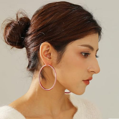 4mm Thick Gold Chunky Earrings Steling Silver Post Hoops Earrings For Women Hollow Tube Hoops Earrings Thick Gold Hoop Earrings Hypoallergenic Lightweight Gold Hoop Large Earrings 20/30/40/50/60MM - color: Rose gold,60mm