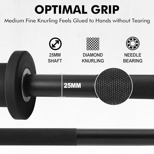 Mikolo EZ Curl Bar, 2 Inch Olympic Curl Bar for Biceps and Triceps, 47” Curling Bar with Knurled Grip, 700LB Barbell Bar with Multi-Angle Wrist-Friendly Design - color: Black - 4ft straight bar
