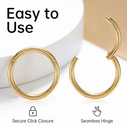 KREZIP 12 PCS 16G Hinged Segment Septum Rings Surgical Steel Horseshoe Piercing Rings Eyebrow Lip Cartilage Helix Tragus Earrings Piercing Jewelry for Women Men 6/8/10/12MM Gold Plated/Silver - style: 16G 6/8/10/12mm-Gold