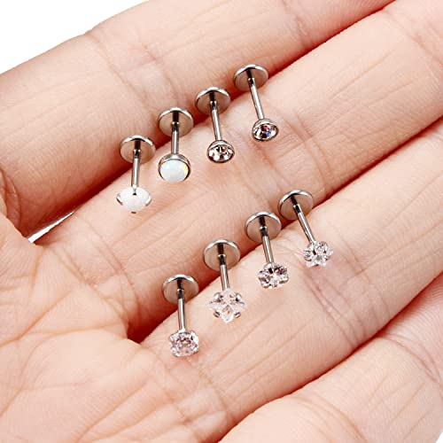20G 18G 16G Push in Theadless Nose Rings Studs Hypoallergenic Lip Labret Jewelry Flat Back Nose Stud Stainless Steel Cartilage Helix Tragus Earrings for Women Men 6mm 7mm 8mm Bars Diamond 3mm - color: A:20G-Push in-Bar 6mm