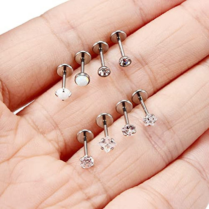20G 18G 16G Push in Theadless Nose Rings Studs Hypoallergenic Lip Labret Jewelry Flat Back Nose Stud Stainless Steel Cartilage Helix Tragus Earrings for Women Men 6mm 7mm 8mm Bars Diamond 3mm - color: A:20G-Push in-Bar 6mm