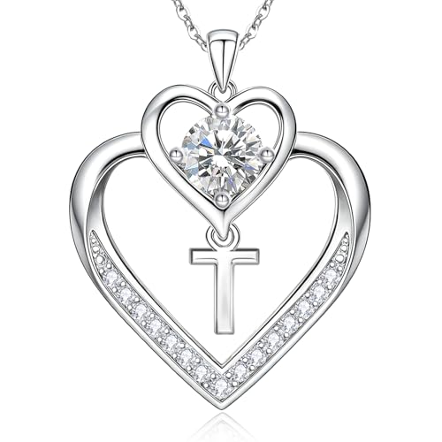 RIVIKO 1 Carat Moissanite Heart Initial Necklace for Women,Letter Pendant | 925 Sterling Silver Chain,Personalized Jewelry,Anniversary Birthday Gifts for Wife Friend Mom - color: Letter T